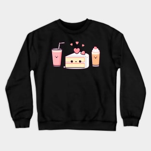 Kawaii Food Art with a Kawaii Cake, Kawaii Drink and Kawaii Milkshake | Cutesy Design Crewneck Sweatshirt